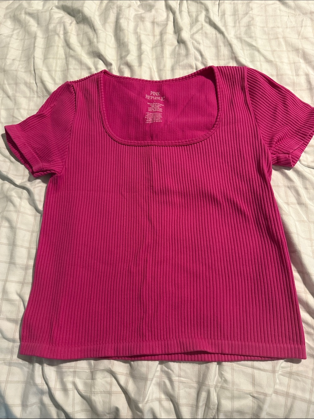 Pink Republic Short Sleeve Ribbed Top - Fuchsia Pink